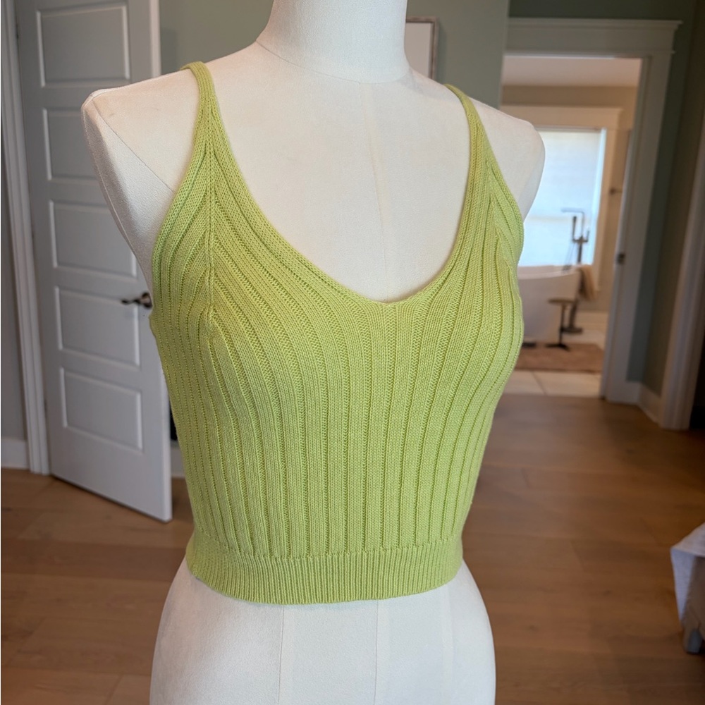 Lime Green Ribbed Knit Crop Top
